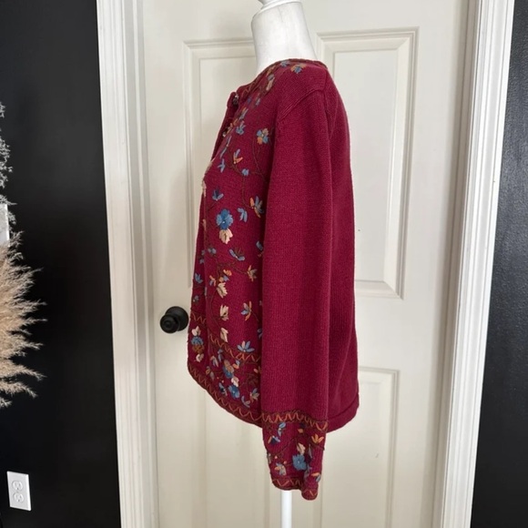 Vintage All Points Floral Embroidered Snap front Cardigan Sweater 
size Large - Picture 5 of 12
